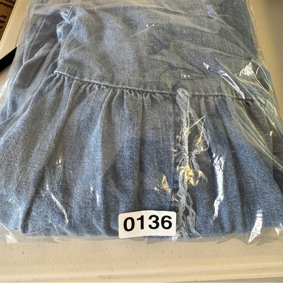 Free People Jean Tunic Dress Blue Beige Button Front Mixed Fabric Size XS - Picture 13 of 16